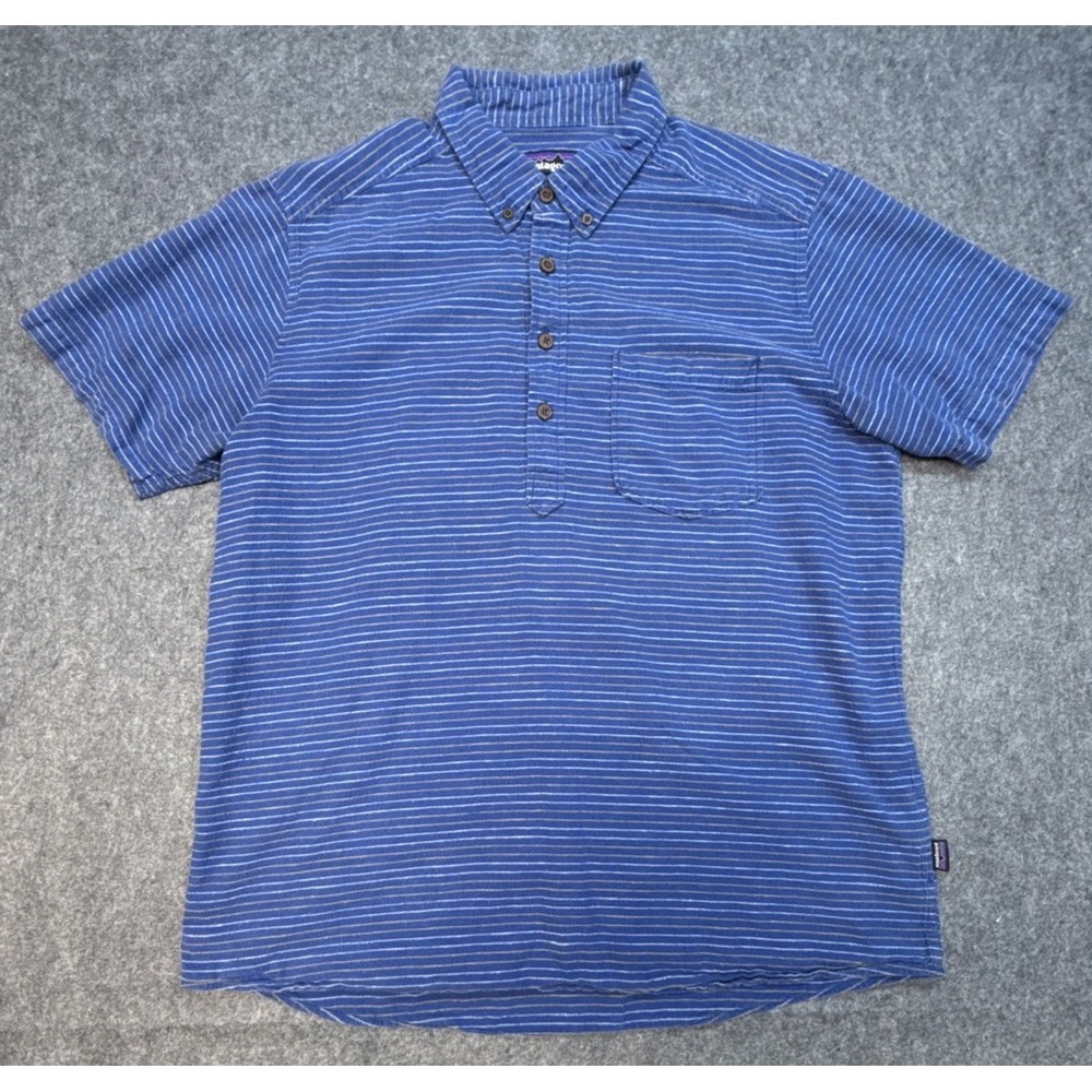 Patagonia Work Wear Mens L Hemp Organic Cotton Blue Striped Button Up Shirt